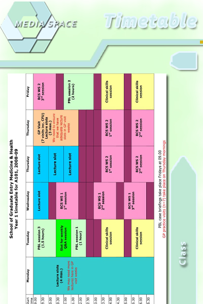 Timetable Page selected from class. Colour pallete two